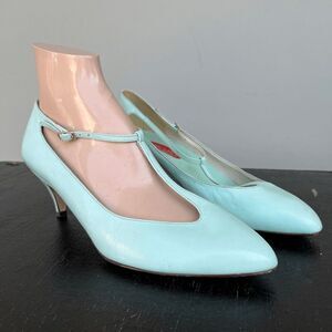 Vintage Bandolino Mint Green Leather T-Strap Heels, Made in Italy, 8.5